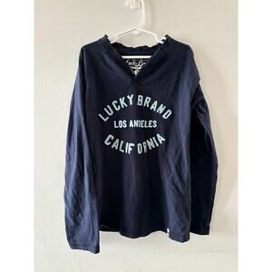 Lucky Brand Top Boys 7 Navy Blue Long Sleeve V-neck Tee Kids